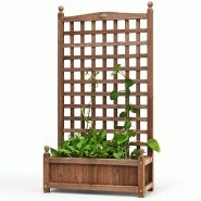 Helloshop26 - Jardinière avec treillis 64 x 28 x 127 cm avec roues verrouillables pour plantes grimpantes en bois de sapin marron 20_0012196 - 300022