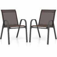 Helloshop26 - Lot de 4 chaises de jardin empilables 83 x 67 x 55 cm confort ergonomique design moderne en acier marron 20_0012592 - 3000227305800