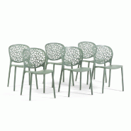 RATTATAN Lot de 6 chaises d'extérieur empilables en polypropylène avec fibre de verre dossier ajouré motif naturel pour jardin bar restaurant Leda