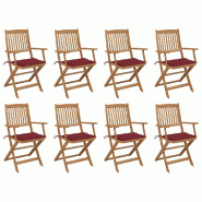 VidaXL Chaises Pliables D Extérieur Et Coussins Lot De 8 Bois D Acacia - rouge 3075094
