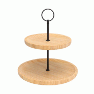 WellHome - Support de présentation en bambou à 2 niveaux pour servir et présenter les plats - beige WH16306