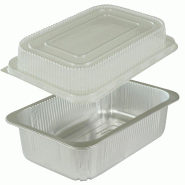Combo Pro NOVATRAY Plat Alu Large 1500ml (265x162mm) + Couvercle PP (H. Totale: 45+24=69mm) - Kit XL Traiteur  - Lot de 300 - KPR1500L