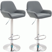 Décoshop26 - Lot de 2 tabourets de bar repose-pieds en forme d'arc en métal chromé assise en PVC gris 10_0004021 - gris métal 3000251894448