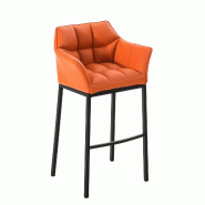 Décoshop26 - Tabouret de bar chaise haute de comptoir couture carrées assise en PVC orange 4 pieds stables en métal noir 10_0004688 - noir métal 3