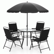 Helloshop26 - Ensemble de jardin 6 pièces avec parasol 80 x 71 cm confortable et pratique style moderne en métal noir 20_0011895 - noir verre 300022