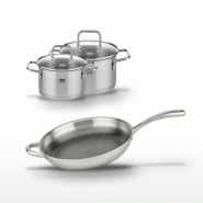 Lot Poêle 32 cm Elo Relief Evolution & 2 Faitouts Elo Citrin - gris inox 3176239954685