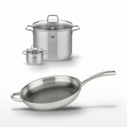 Lot Poêle 32cm & 2 Faitouts 14/26cm Elo Relief Evolution - gris inox 3176239956917
