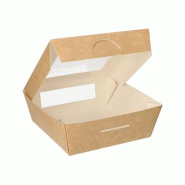 Papstar 25 boîtes traiteur, carton avec fenêtre transparente en PLA carré 750 ml 14 cm x 14 cm x 5 cm brun - marron en carton 86573
