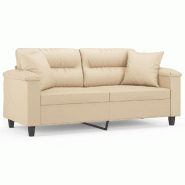 VidaXL Canapé 2 places avec oreillers crème 140 cm tissu microfibre Modèle Vega Master Focus - 3200975