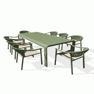 DCB GARDEN Ensemble repas de jardin 8 places en aluminium de coloris olive (220X100 cm) - HANOI - 3700286491499