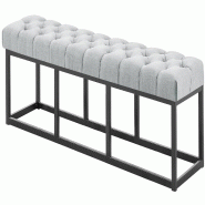 Décoshop26 - Banc capitonné rembourré 150 cm tissu gris avec structure en métal noir design contemporain 10_0008688 - métal 3000266792784 Décoshop26 - Banc capitonné rembourré 150 cm tissu gris avec structure en métal noir design contemporain 10_0008688 - métal 3000266792784