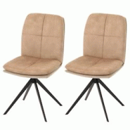 Décoshop26 - Ensemble de 2 chaises de salle à manger rotative pieds métallique assise en tissu beige coutures décoratives 04_0006620 - beige 30002 Décoshop26 - Ensemble de 2 chaises de salle à manger rotative pieds métallique assise en tissu beige coutures décoratives 04_0006620 - beige 30002