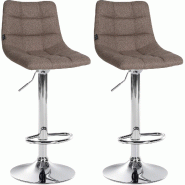 Décoshop26 - Lot de 2 tabourets de bar moderne en tissu taupe motif matelassé piètement trompette métal chromé 10_0006044 - métal 3000265359643