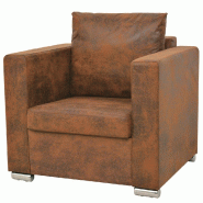Helloshop26 - Fauteuil chaise siège lounge design club sofa salon cuir daim artificiel marron 1102124/3 - marron Bois massif 3000140971304