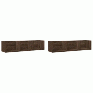 Helloshop26 - Lot de 2 armoires murales compactes design polyvalent pour rangement pratique 75 x 18 x 16,5 cm en bois chêne marron 02_0049409 - marro