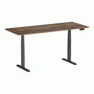 KIMEX - Bureau motorisé assis-debout 180x75cm, Plateau brun rustique à bords arrondis/Pied noir - plastique 3700685428003