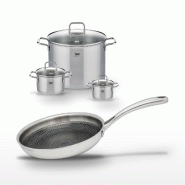 Lot 3 Faitouts 12/16/26 cm & Poêle 24 cm Elo Relief Evolution - gris inox 3176239957242