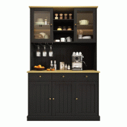 Merax Buffet haut 120 x 40 x 191 cm, vitrine à portes vitrées, espace bar, porte-verres, prises, USB-A et USB-C, noir - noir Bois manufacturé N634D
