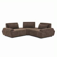 Oviala Business Canapé d'angle modulable 3 places dossier ajustable 231 cm chocolat - marron polyester 115465