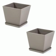 RATTATAN Pot carré 37,5x37,5cm en polypropylène avec fibre de verre, soucoupe assortie, léger, résistant, pour intérieur et extérieur LILIUM (2