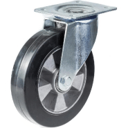 Roulette pivotante de 200 mm en caoutchouc élastique noir sur roue centrale en aluminium Roulette pivotante de 200 mm en caoutchouc élastique noir sur roue centrale en aluminium