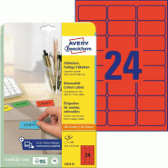 Avery Zweckform 480 étiquettes enlevables rouges, format 63,5 x 33,9 mm (20 feuilles A4 / cdt) - L6034-20