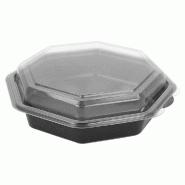 Barquette octogonale fond noir avec couv transparent 680cc 19x19x5cm - par 300