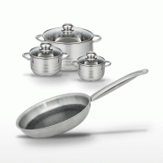 Batterie de cuisine avec 3 faitouts 12/14/20 cm et 1 poêle de cuisson 24 cm en inox sans PFAS Elo Collection Relief Solution Brillant - gris 31762399