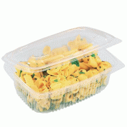 Boîte avec couvercle chaud/froid 500ml - par 50 - réutilisable - fermeture étanche - couvercle bombé transparent