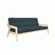 CANAPÉ CONVERTIBLE FUTON GRAB PIN NATUREL COLORIS BLEU COUCHAGE 130 CM.