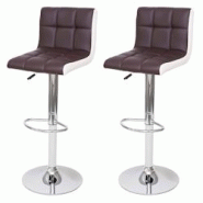 Décoshop26 - Lot de 2 tabourets de bar chaises de comptoir réglable en hauteur en PVC marron et blanc piètement chromé 04_0000149 - marron 3000251