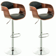 Décoshop26 - Set de 2 chaises hautes tabouret de bar avec repose-pied design moderne bois et synthétique noir 10_0000788 - noir 3000737069605