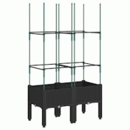 Helloshop26 - Jardinière bac lit surélevé plantes fleurs terrasse jardin avec treillis 80 x 40 x 142,5 cm PP noir 02_0038316 - 3000214210544 Helloshop26 - Jardinière bac lit surélevé plantes fleurs terrasse jardin avec treillis 80 x 40 x 142,5 cm PP noir 02_0038316 - 3000214210544