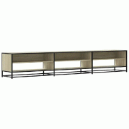 Helloshop26 - Meuble TV au design industriel avec grand espace de rangement 270 x 40 x 46 cm en bois d'ingénierie chêne sonoma 02_0055623 - métal 3