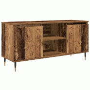 Helloshop26 - Meuble TV moderne minimaliste avec 2 portes et 2 étagères 104 x 35 x 50 cm en bois d'ingénierie bois ancien 02_0052760 - Bois massif