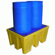 Bac de rétention PEHD 2 fûts de 220 l - volume 450 l - finition polyéthylène jaune et bleu