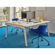 Bureau bench 2 personnes Ward avec piètement en bois massif de hêtre Bureau bench 2 personnes Ward avec piètement en bois massif de hêtre