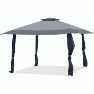 COSTWAY Pavillon 4x4m, pop-up avec double toit, sac et roulettes, imperméable, stable, UV 50+, gris. - gris métal ZB33811SD