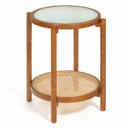 COSTWAY Table avec Verre et Rotin, Ronde avec Rangement, Table de Nuit en Acacia, 47,5x47,5x58 cm, Noyer - marron Bois manufacturé VH35553IZ