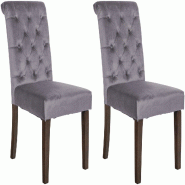 Décoshop26 - Lot de 2 chaises de salle à manger design classique bouton décoratif assise en tissu velours gris foncé 10_0001614 - gris 3000250578332