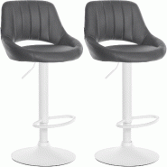 Décoshop26 - Lot de 2 tabourets de bar réglables en similicuir gris dossier ajouré et pied métal blanc 10_0006667 - blanc métal 3000265696656