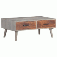 Décoshop26 - Table basse avec tiroirs design moderne et contemporaine 100 x 60 x 40 cm bois massif de manguier brut gris et marron DEC039155 - marron