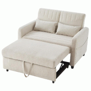 Merax canapé-lit 2 places convertible, dossier réglable 3 positions, coton-lin, 2 coussins, beige - beige multi-matériau WF256204205B