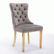 Merax Lot de 2 chaises rembourrées , chaise de salle à manger en velours, velours gris + pieds en métal doré, avec surpiqûres de boutons et rivet