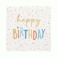 Serviettes, 3 plis pliage ¼ 33 cm x 33 cm "Happy Birthday" (200 unités) PAPSTAR - blanc papier 37185