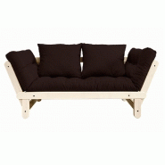 BANQUETTE MÉRIDIENNE FUTON BEAT PIN NATUREL TISSU BROWN COUCHAGE 75*200 CM.