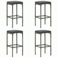 Décoshop26 - Lot de 4 tabourets de bar avec coussins gris et repose-pied en résine tressée gris DEC029579 - gris 3000257444609