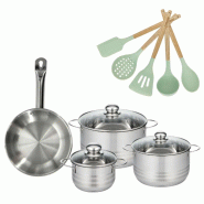 Lot Poêle 24cm et 3 Faitouts 16/20/24cm Fackelmann Etherna avec 5 ustensiles - 3176239920017