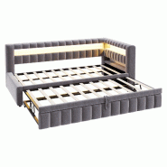 Merax lit rembourré 90x200 cm avec lit gigogne 90x190 cm, banquette, côté haut gauche, LED, USB-C, rangements, velours gris foncé - gris multi-mat