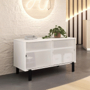 Meuble de service avec portes coulissantes - noir, blanc pastel, blanc_0